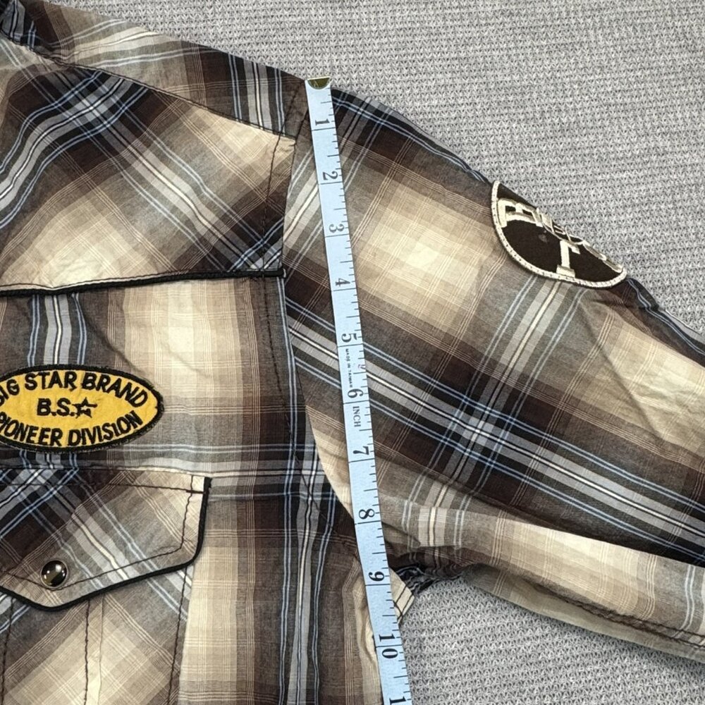 Big Star Mens Size M Brown Plaid Western Shirt Matthew Pearl Snaps Long Sleeve - Picture 14 of 15